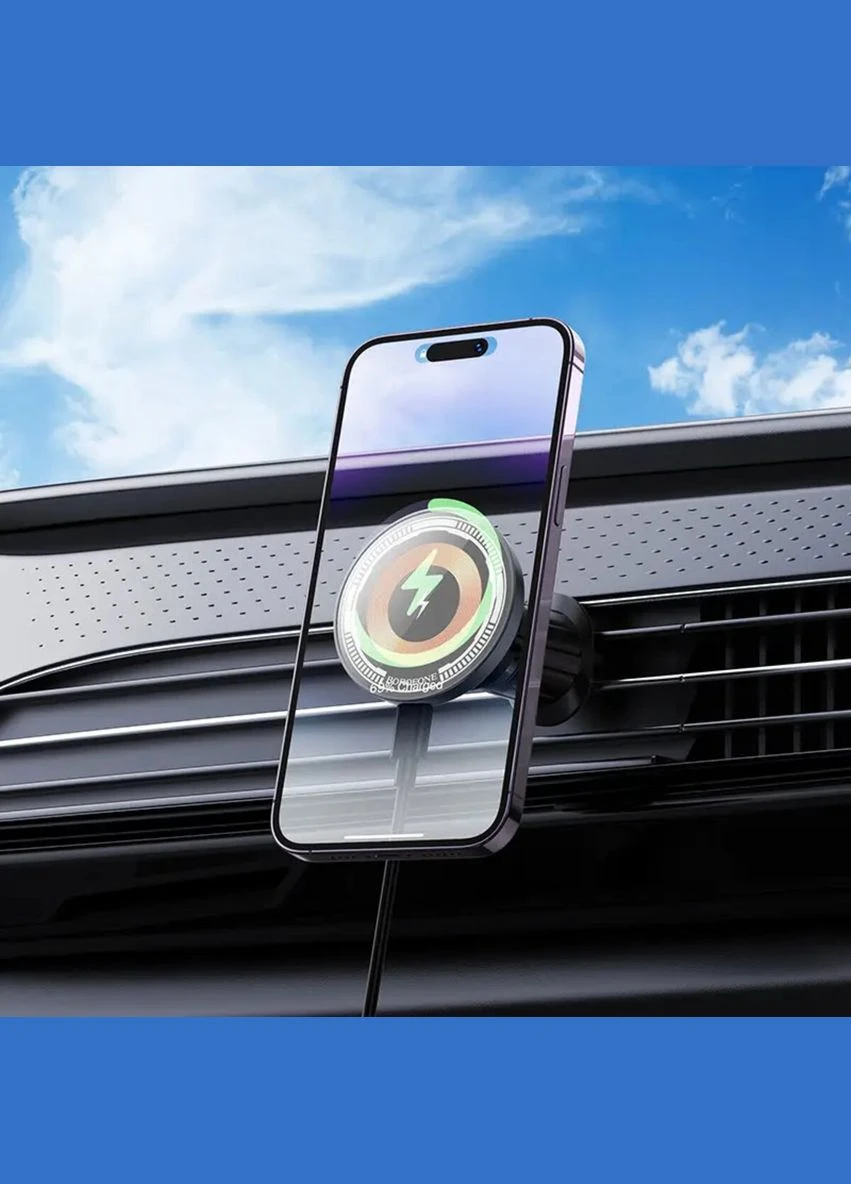 Держатель для мобильного с БЗП BH211 Riley magnetic wireless fast charging car holder(air outlet) Black (6941991108693) Borofone (303337530)