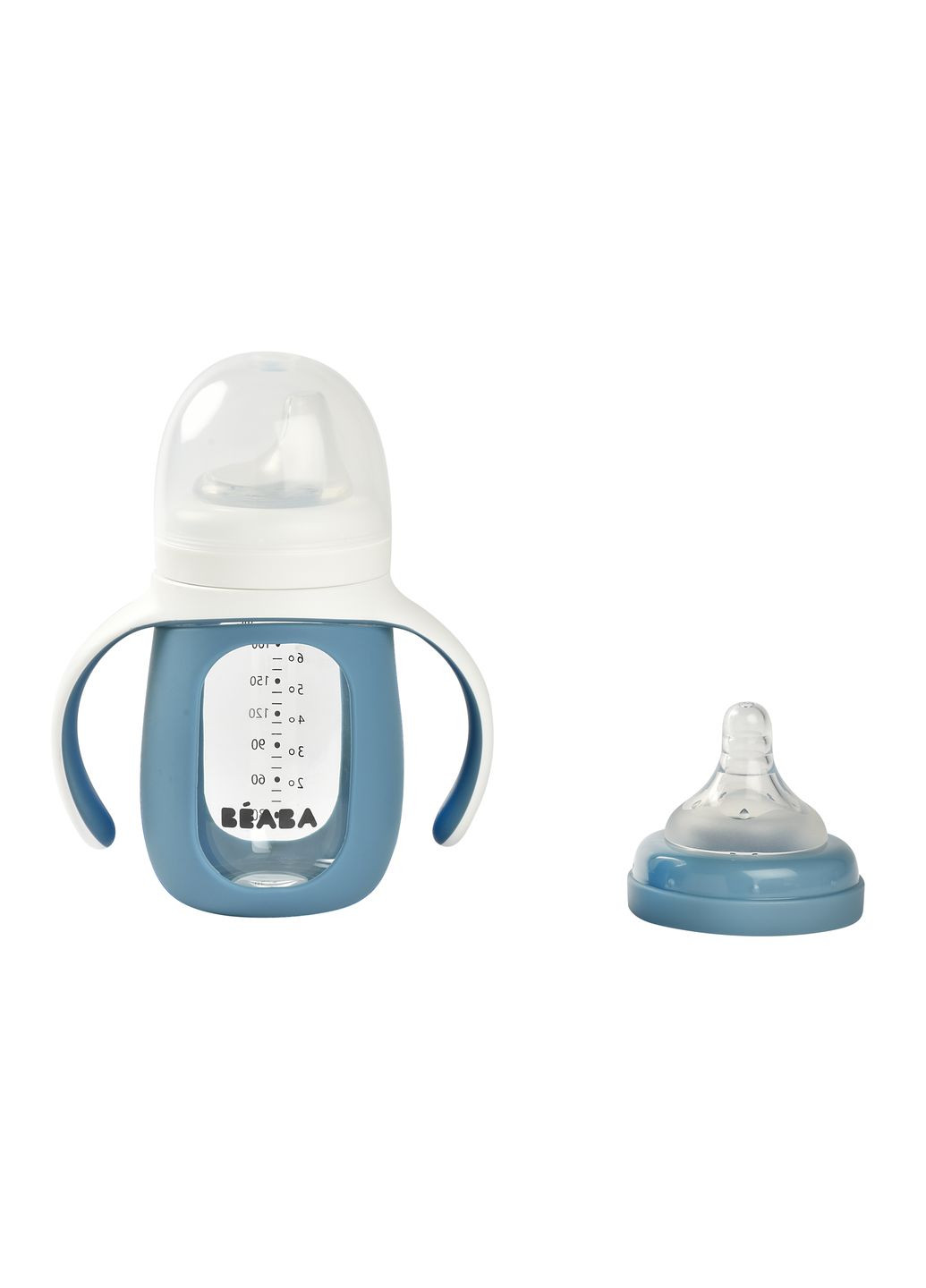 Поильник стеклянный 2 в 1, 210 мл, синий () Beaba 913519 (328397507)