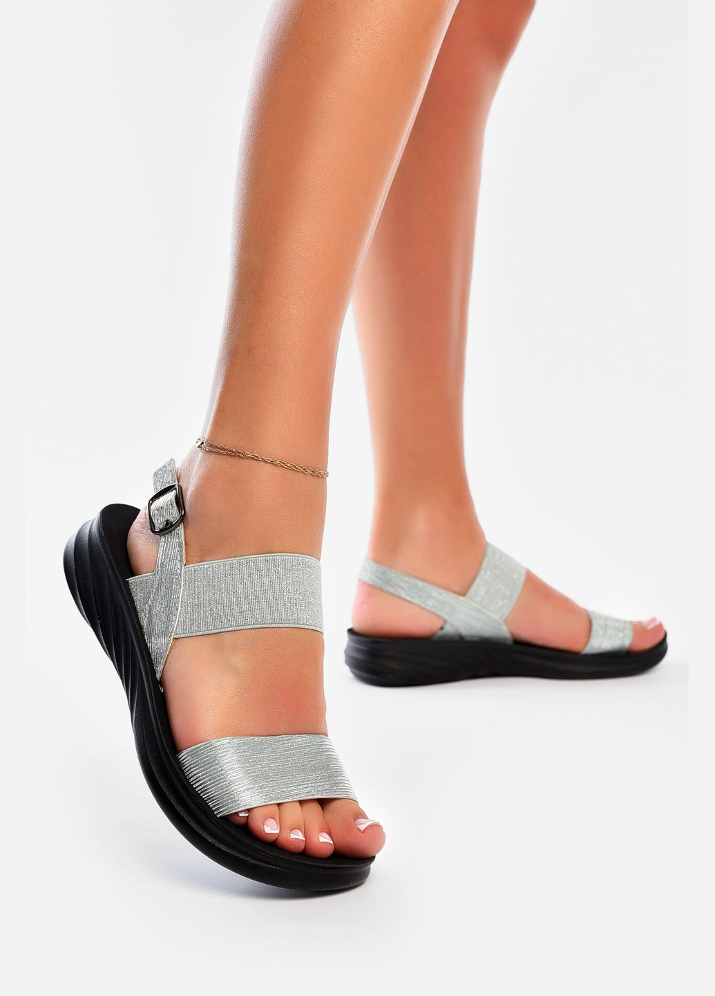 Светло-голубые босоножки женские светло-голубого цвета Let's Shop на резинке