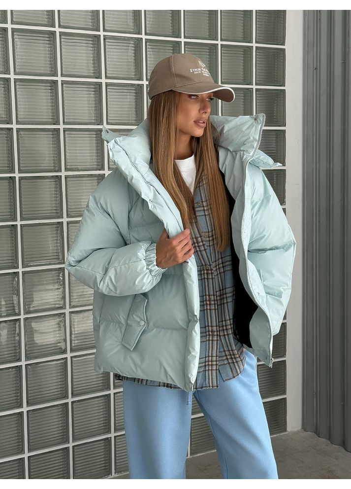 Голубая зимняя женская куртка пуфер irish с карманами и съемным капюшоном (mil631) milirud