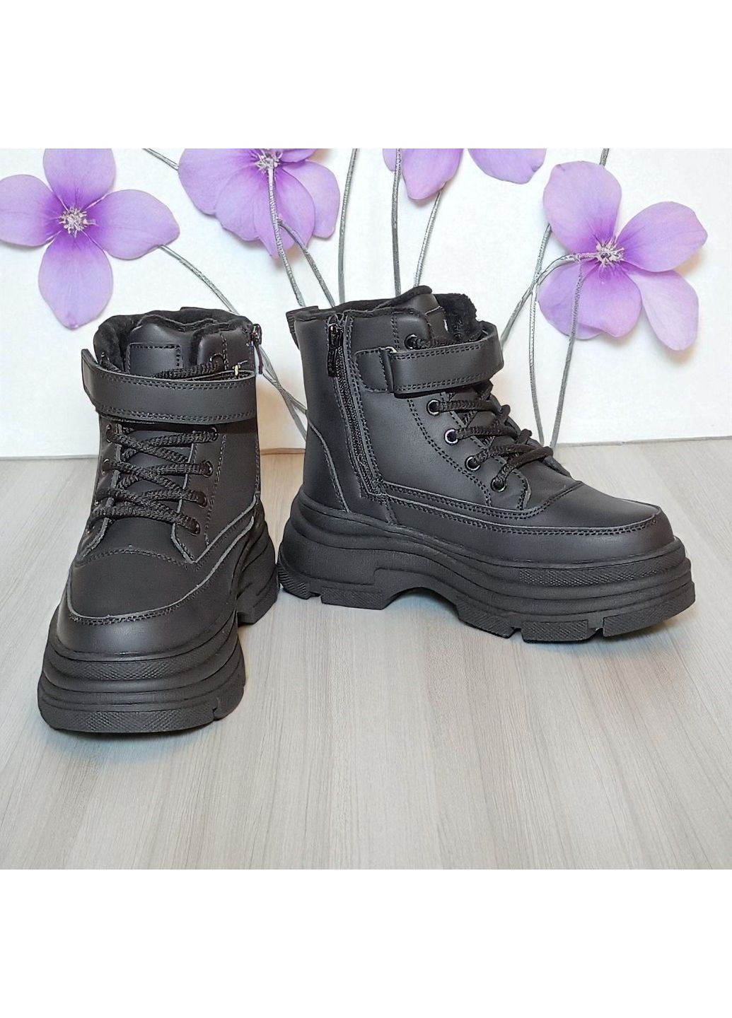 Зимові черевики для дівчинки на овчині, зимові дутики для дівчини, зимові черевики на липучках для дівчини підлітка Clibee (366846887)