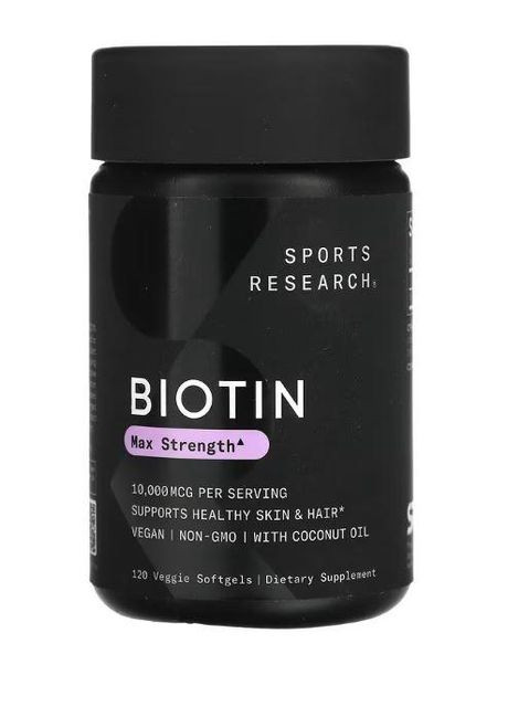 Біотин, максимальна сила,, 10 000 мкг, 120 вегетаріанських капсул Sports Research (366734424)