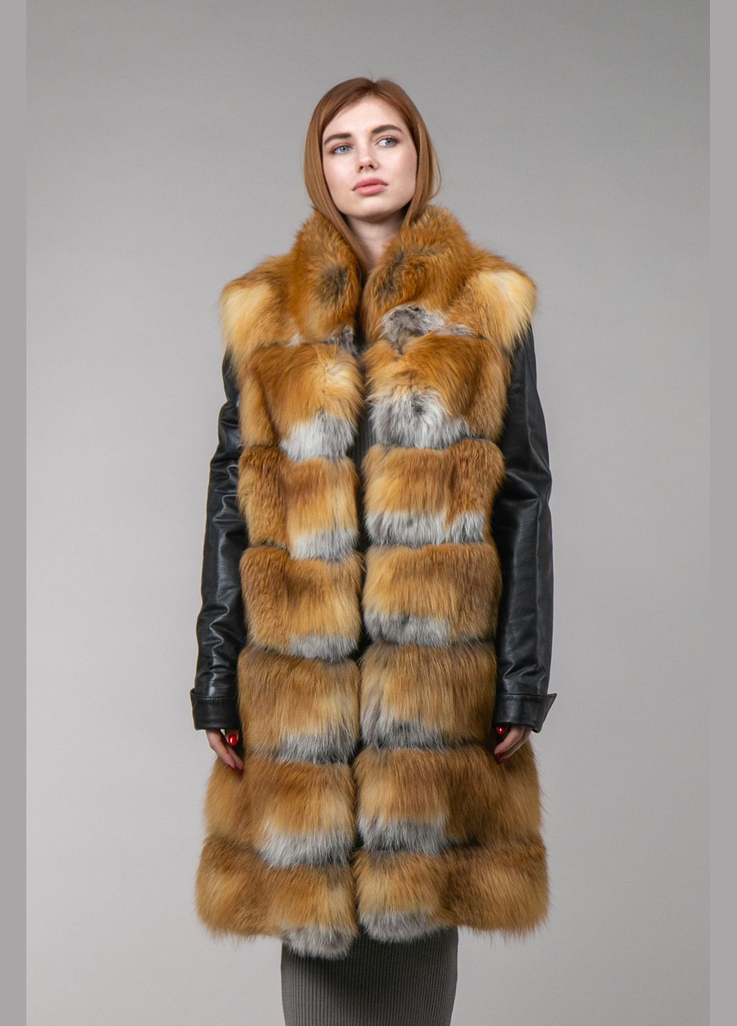Светло-оранжевая зимняя куртка-трансформер из лисы куртка-трансформер Chicly Furs