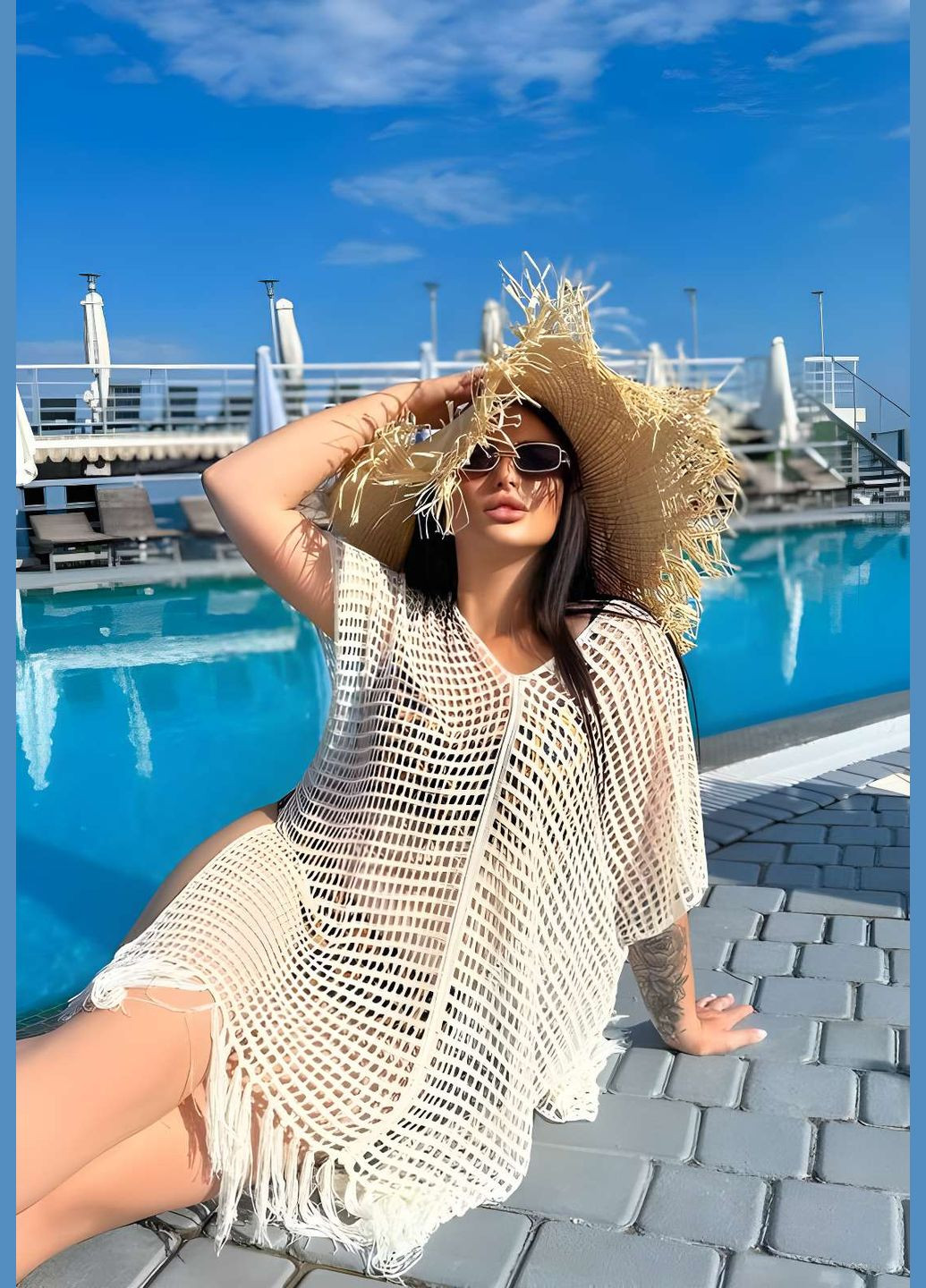 Жіноча літна коротка прозора пляжна туніка для відпочинку молочна Україна (345557372)