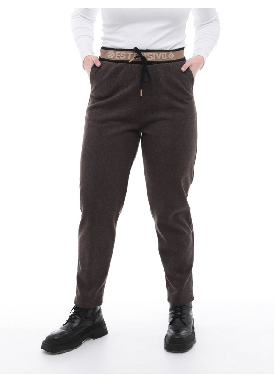 Брюки женские коричневые теплые МОМ с резинкой на поясе Estensivo MOM (305850836)
