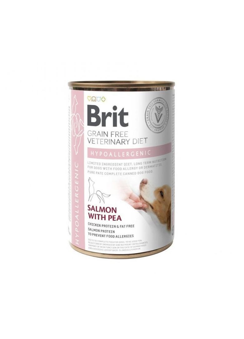 Вологий корм з лосося для собак із харчовою алергією або непереносимістю GF Veterinary Diet Dog Hypoallergenic - 400 г Brit (336182974)