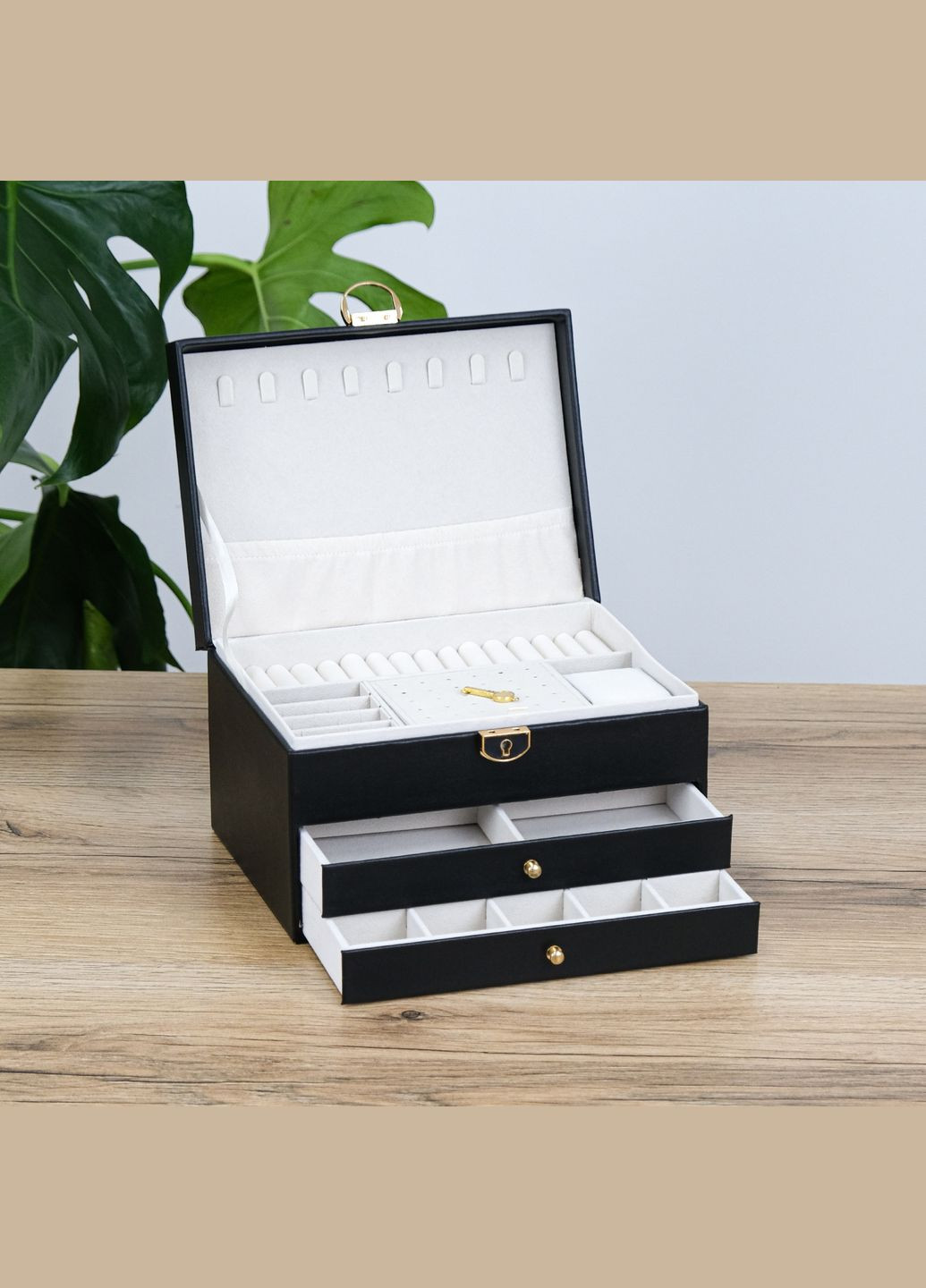 Ящик для украшений черная трехслойная большая экокожа см (JZ-003-2) Гранд Презент (322190842)