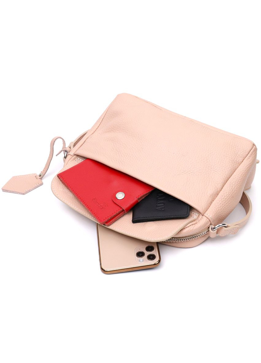 Женская сумка кросс-боди из натуральной кожи с карманами пудровая (sku_11694) No Brand (329853516)