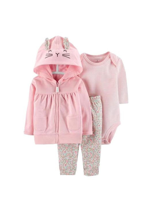 Розовый детский комплект (толстовка+боди+штаны) для девочки carters 103901 розовый Carter's