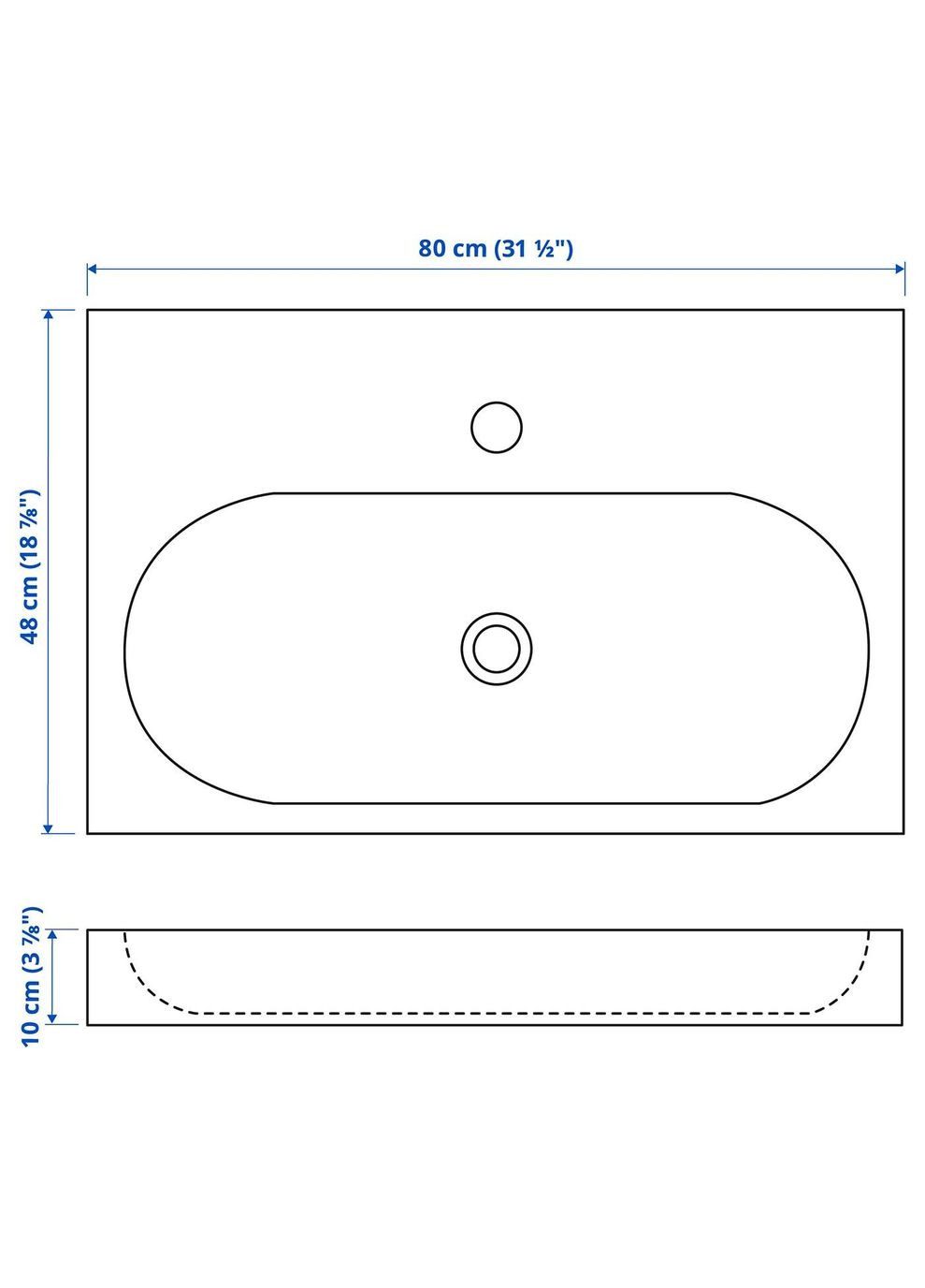 Одинарна раковина ІКЕА BRAVIKEN 80х48х10 см (90180799) IKEA (278406166)