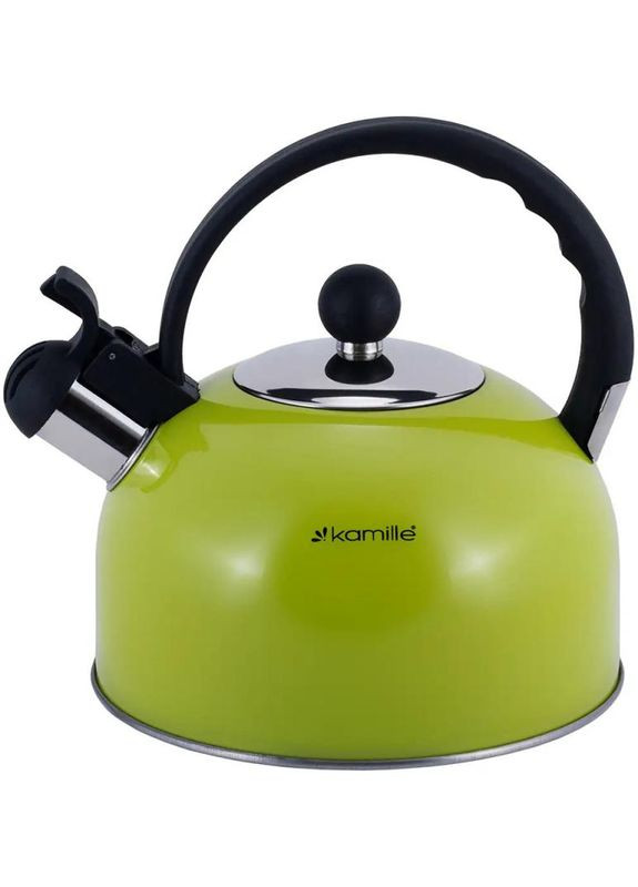 Чайник 2,5л із нержавіючої сталі зелений зі свистком для чаю та кави з бакелітовою ручкою Kamille (368990347)