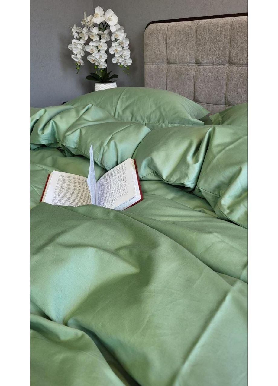 Постельное белье Зеленый, сатин PREMIUM Евро размер, наволочки 70/70 No Brand (364218663)