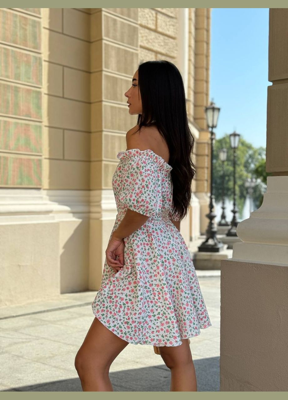 Молочное повседневный женское платье FINO Mode с цветочным принтом