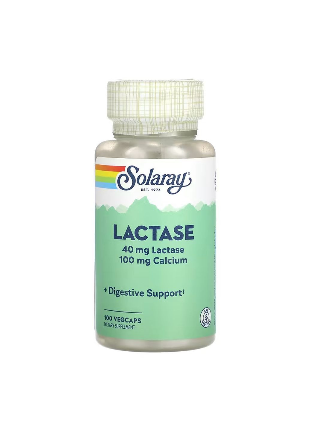 Лактаза для травлення 40 мг 100 капсул вегетаріанські з кальцієм Solaray (367956410)