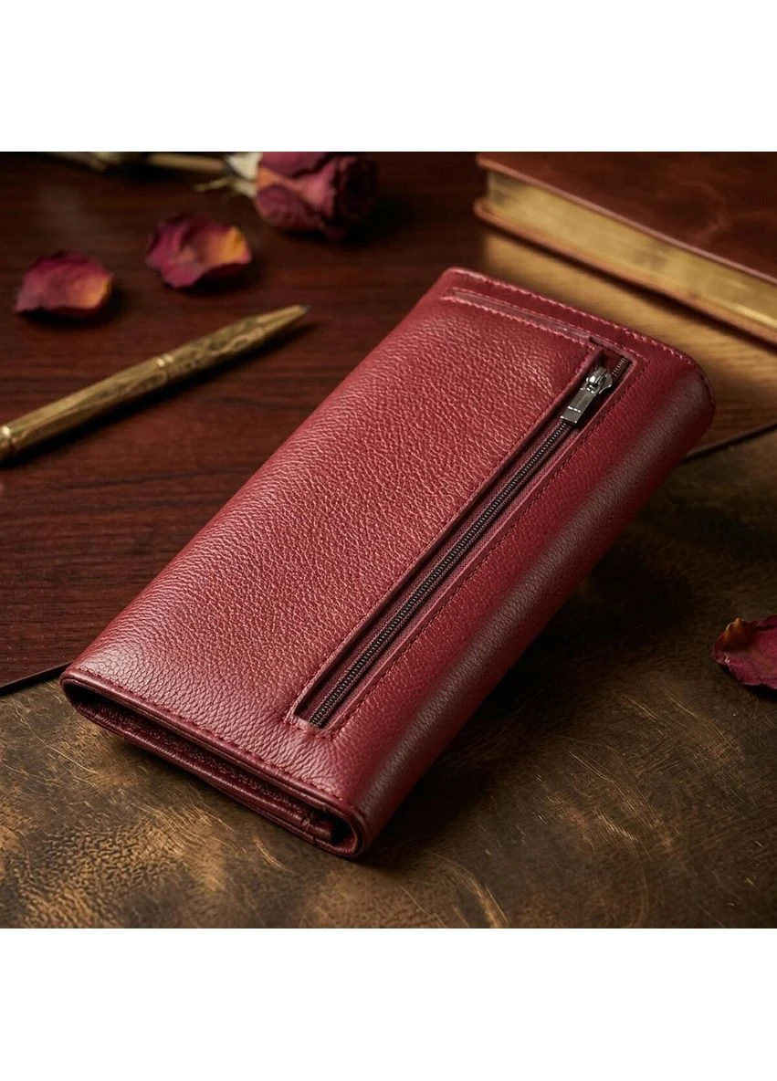 Кошелек для женщин из натуральной кожи с геометрическим клапаном ST Leather Бордовый Верховинка 22547 (398292011)