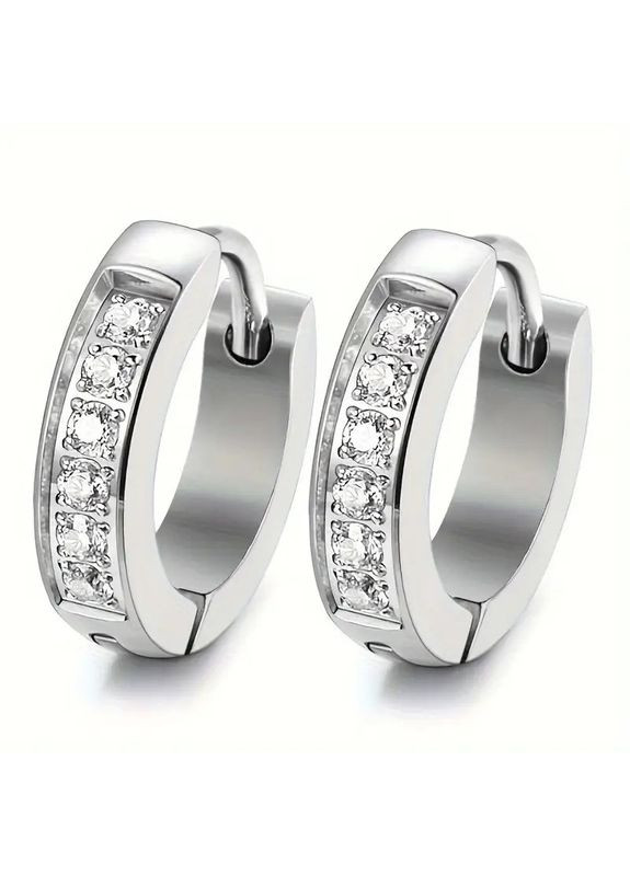 Сережки кільця золотисті з нержавіючої сталі з білим кубічним цирконієм 9 мм AurumLux008 Liresmina Jewelry (357211943)