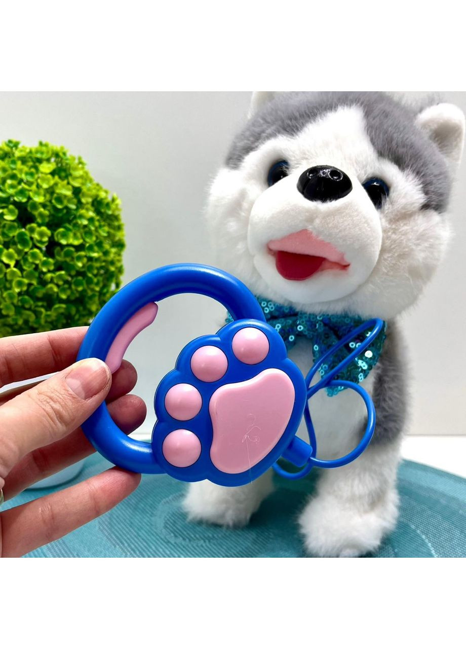 Собачка інтерактивна на повідку ходить махає хвостиком повторюшка 26см Сіра (933-157E) No Brand (363263529)