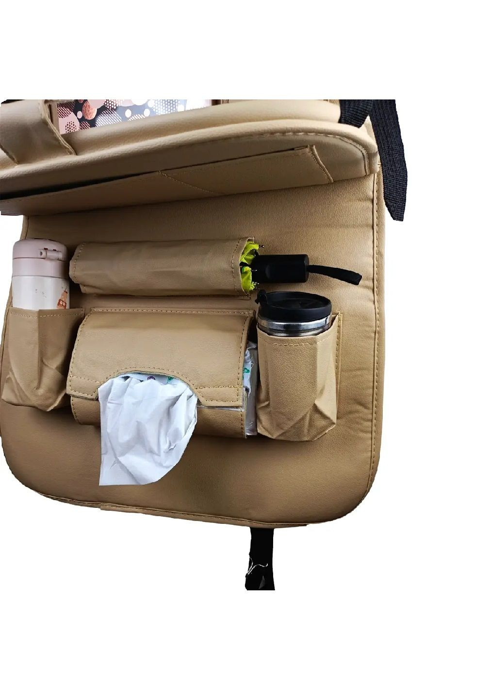 Автомобильный органайзер на спинку сидения с уплотненным откидным столиком экокожа 63х47 см (476725-Prob) Бежевый Unbranded (289458319)