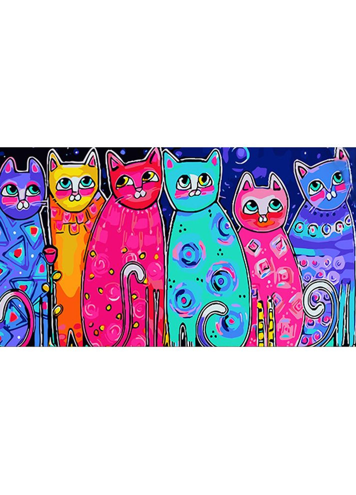 Картина за номерами для дітей 8+ Різнобарвні котики бавовняна для творчості см Strateg (362429080)