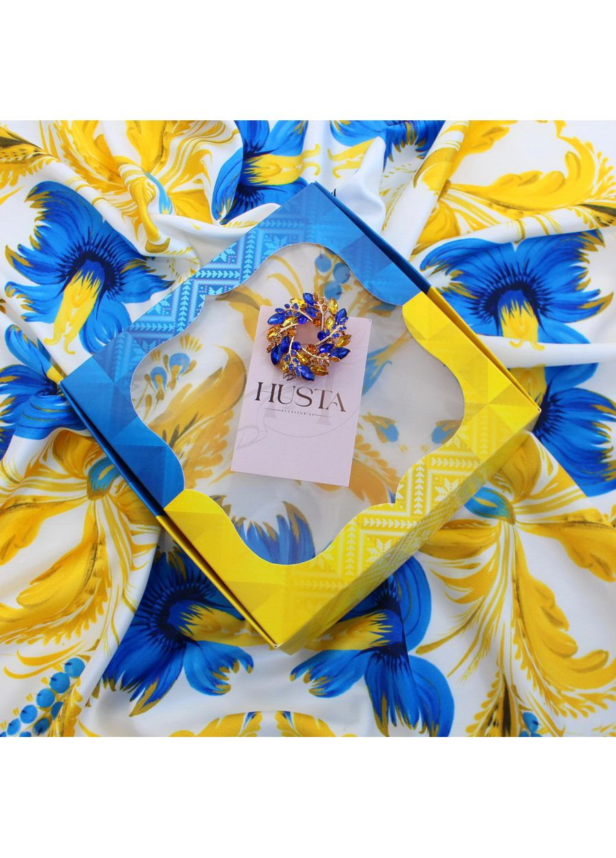 Патріотичний набір хустинка 90х90см та брошка 100049 Husta (364553461)