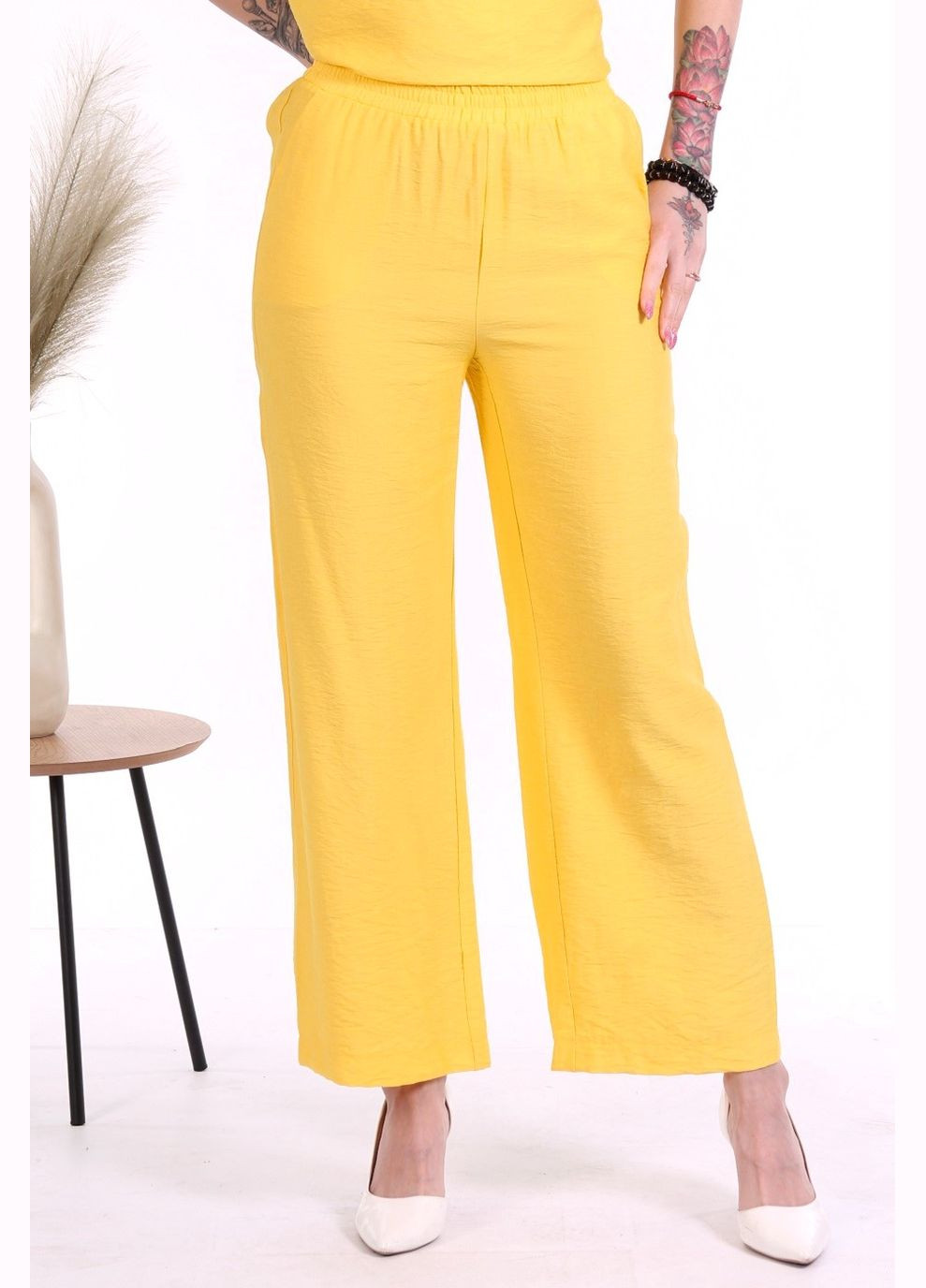 Костюм двійка базовий жіночий 0541 льон жатка жовтий Актуаль (330258144)