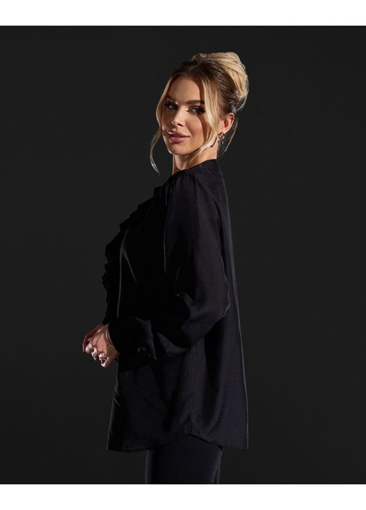 Черная вечерний рубашка однотонная ISSA PLUS с длинным рукавом