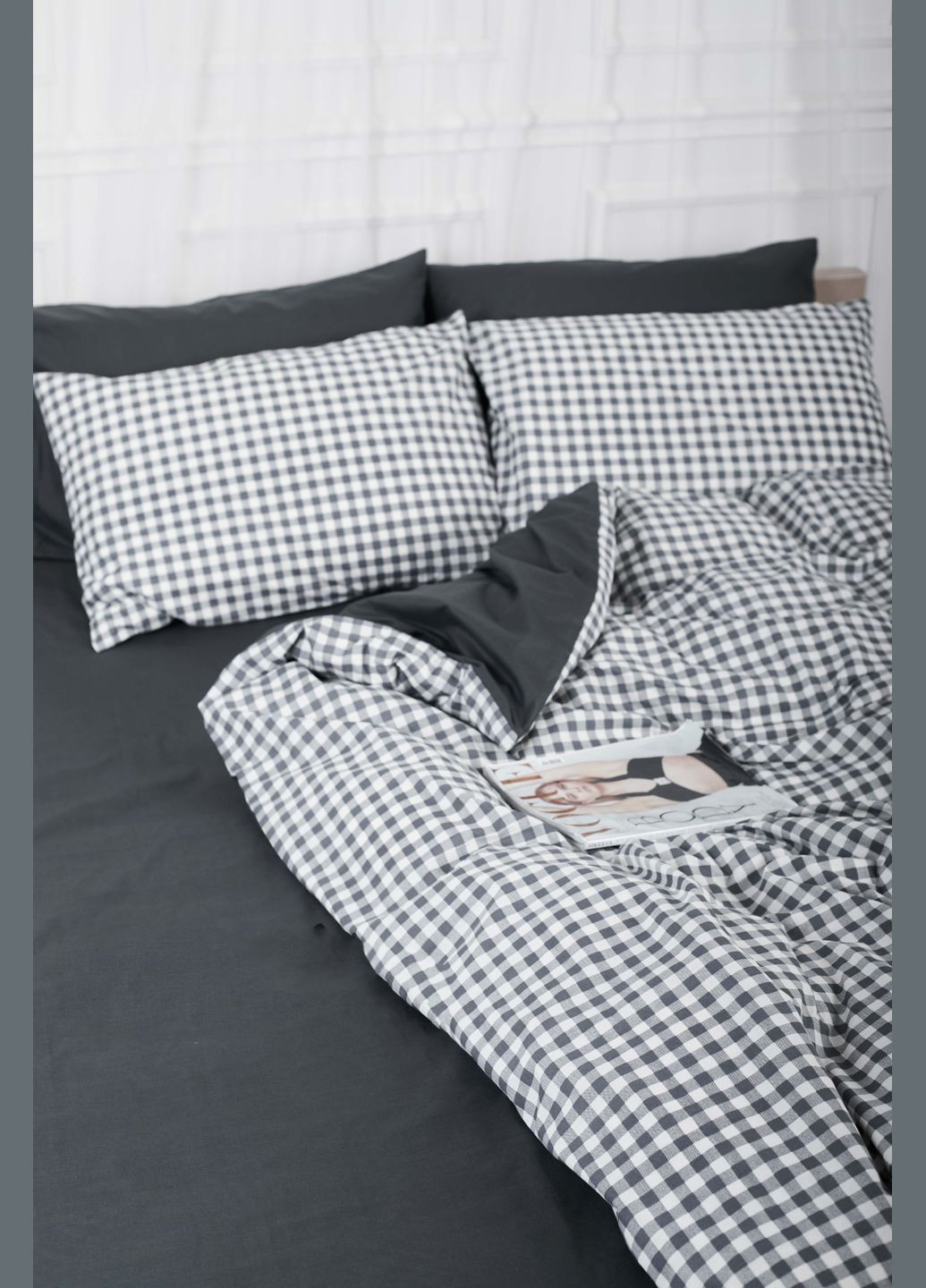 Комплект постільної білизни сімейний 143х210х2 наволочки 4х70х70 Ranforce Elite (MS-820000029) Moon&Star Gray Square (284416154)