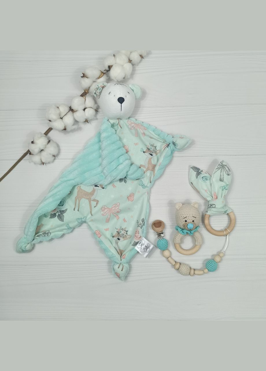 Комфортер Ведмедик, брязкальце і Еко гризунок Шурхітливі вушка з підвіскою a.l.babybox М'ятні козулі М'ятні No Brand (315487998)