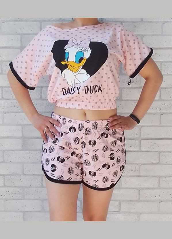 Комбінована всесезон літня жіноча модна піжама топ з шортами, кулір бавовна No Brand