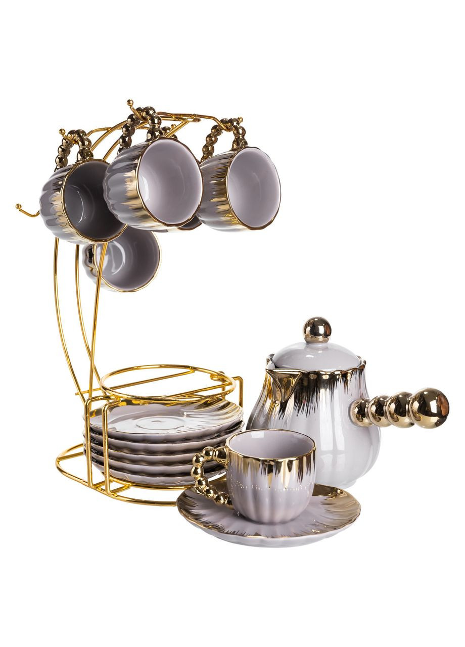 Кофейный сервиз на подставке с туркой 450 (мл) 6 чашек по 90 (мл) подарочный набор чашек на подставке с золотом FM-JJ-4 Yiwu (371734934)