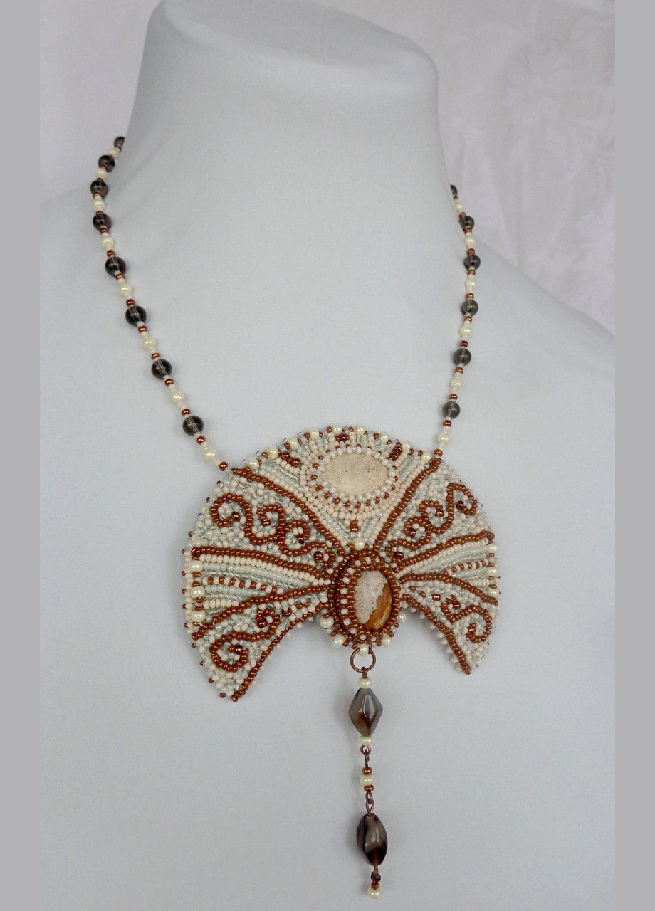 Колье лунница ручной работы из бисера и натуральных камней "Версаль" No Brand (358224513)