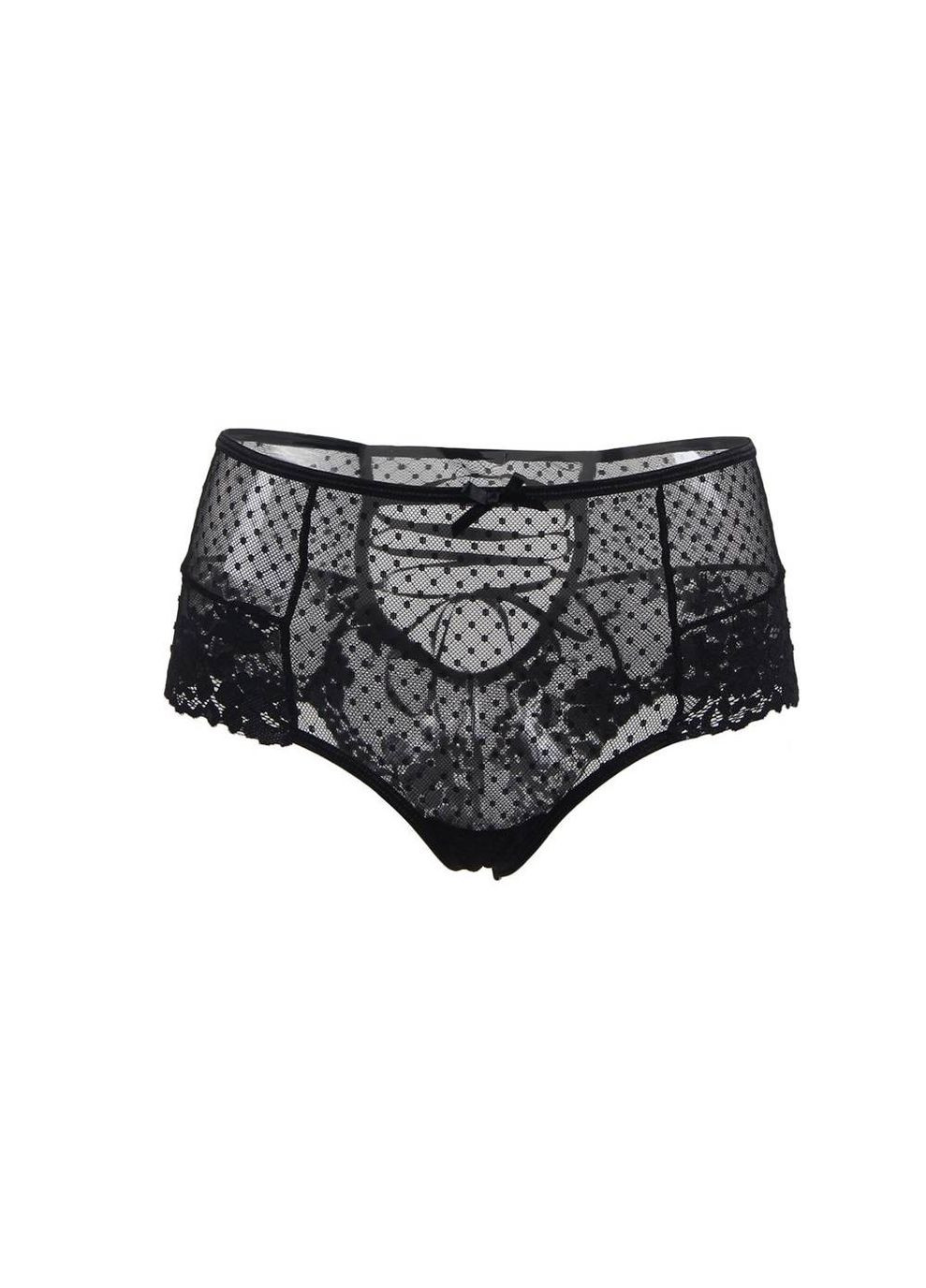 Сексуальні чорні мереживні трусики з високою талією та декоративним шнурівкою Star Night (361670722)