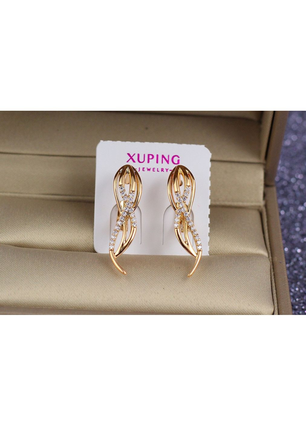 Сережки петелька з фіанітами 2,7 см золотисті love-shopping Xuping Jewelry (354659342)