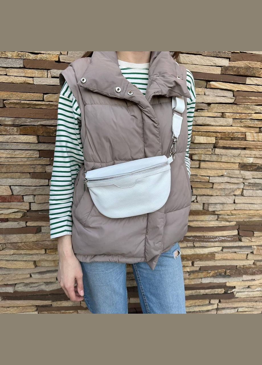 Шкіряна жіноча сумка бананка нагрудна, сумочка з натуральної шкіри Блакитної Білий No Brand (334729556)