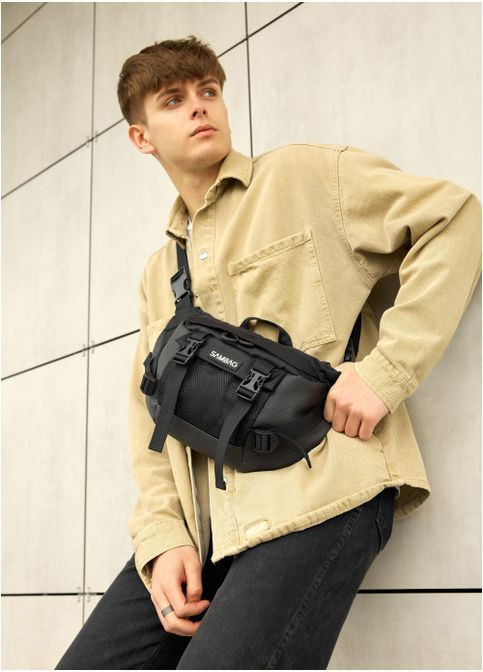 Большая мужская поясная сумка бананка для планшета DynamicDart черная тканевая (R-80411701m-VS) Sambag (302450084)