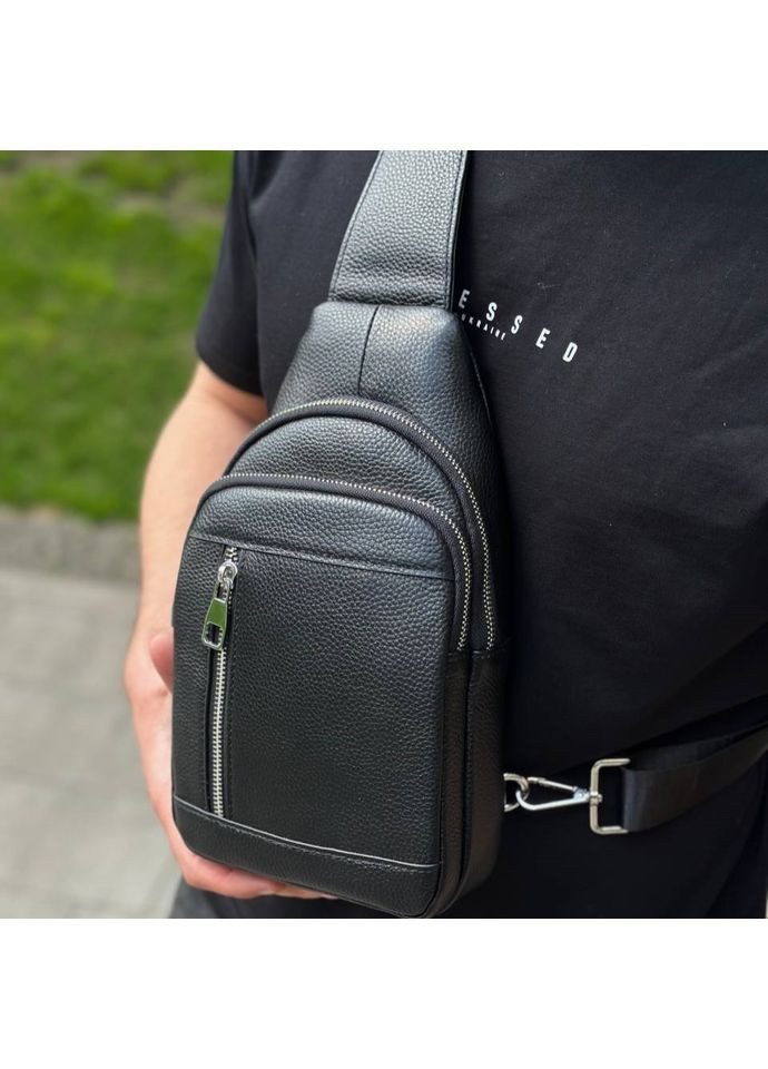 Чоловічий стильний чорний шкіряний слінг на плече 7862 Tiding Bag (336551854)