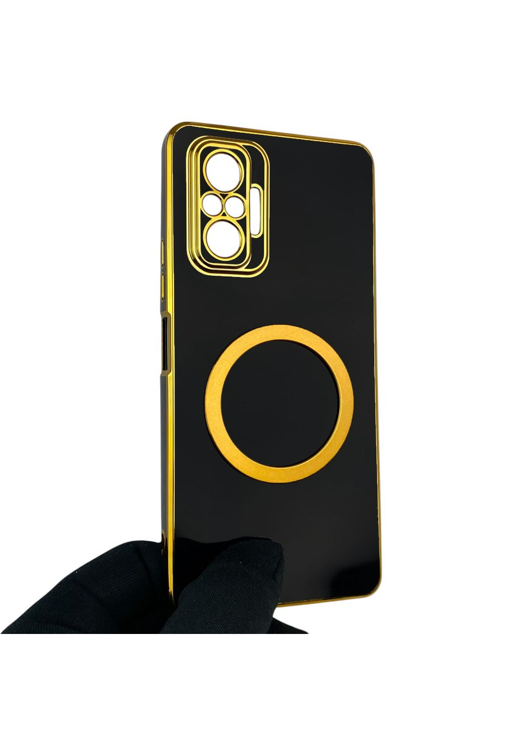 Чехол для Redmi Note 10 Pro 4G с кольцом MagSafe с золотой окантовкой на редми нот 10 про черный gs1 Xiaomi (366231346)