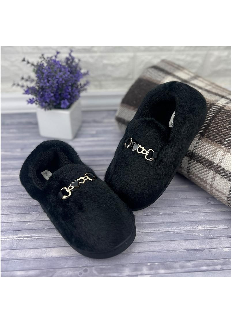 Черные тапочки жiночi домашнi хутрянi iз задником е-0090692-1 чорнi Jomix