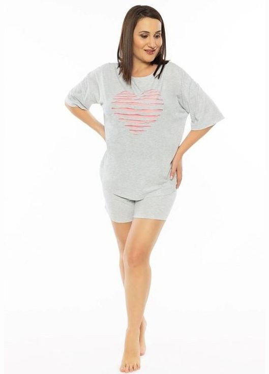 Светло-серая всесезон пижама женская ( футболка, шорты) футболка + шорты Vienetta