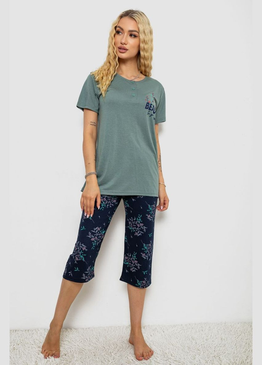 Оливкова піжама жіноча з принтом Le'Maries 243R10302