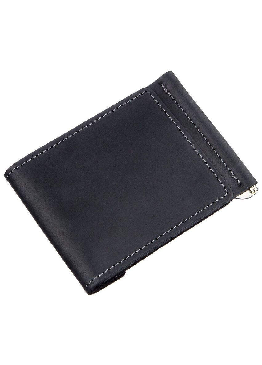 Компактний затискач для грошей з металевим затискачем та шкіряним хлястиком чорний (sku_11196) No Brand (329901848)