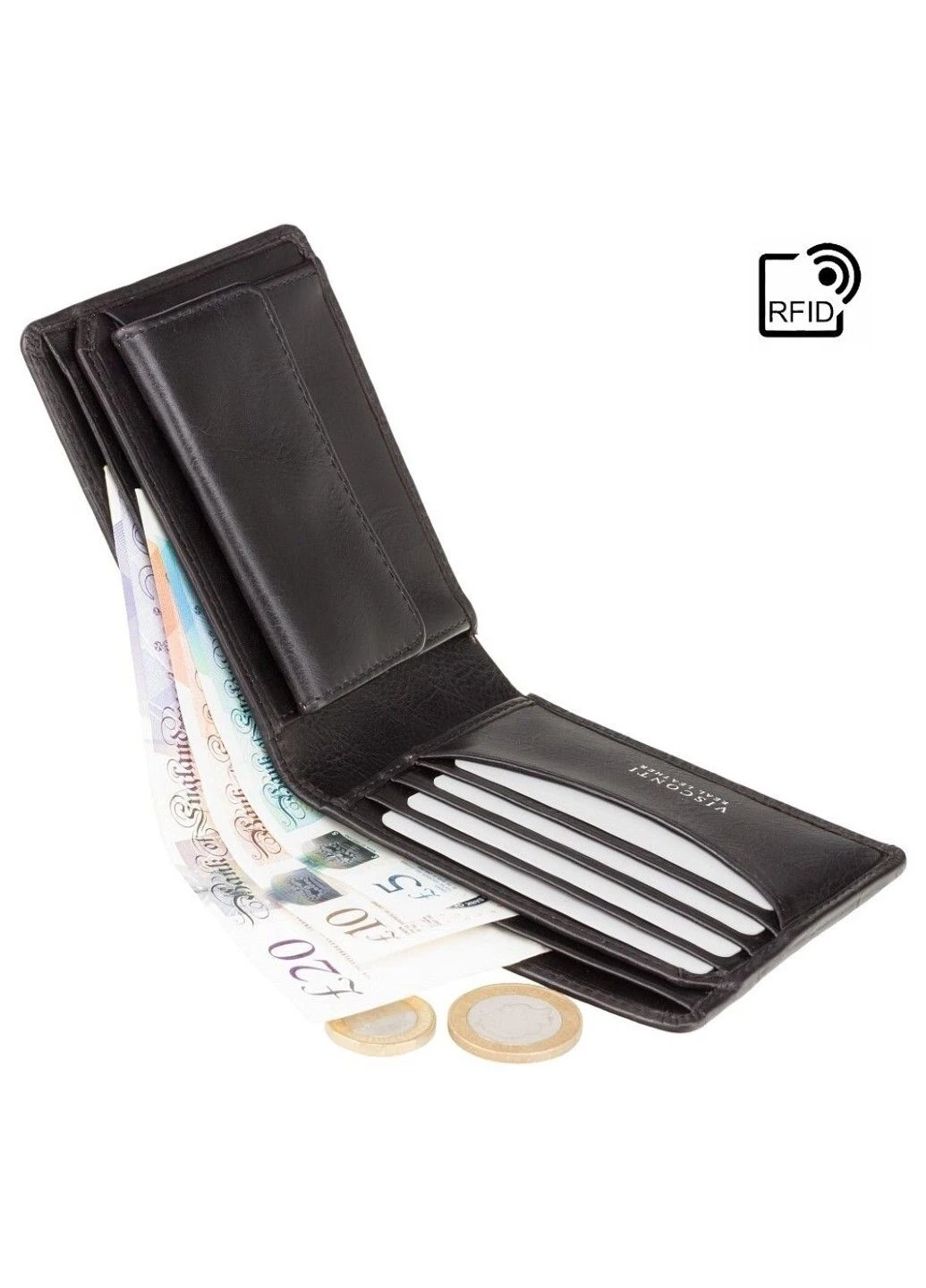 Шкіряний чоловічий гаманець з RFID захистом cr92 blk Visconti (323459082)