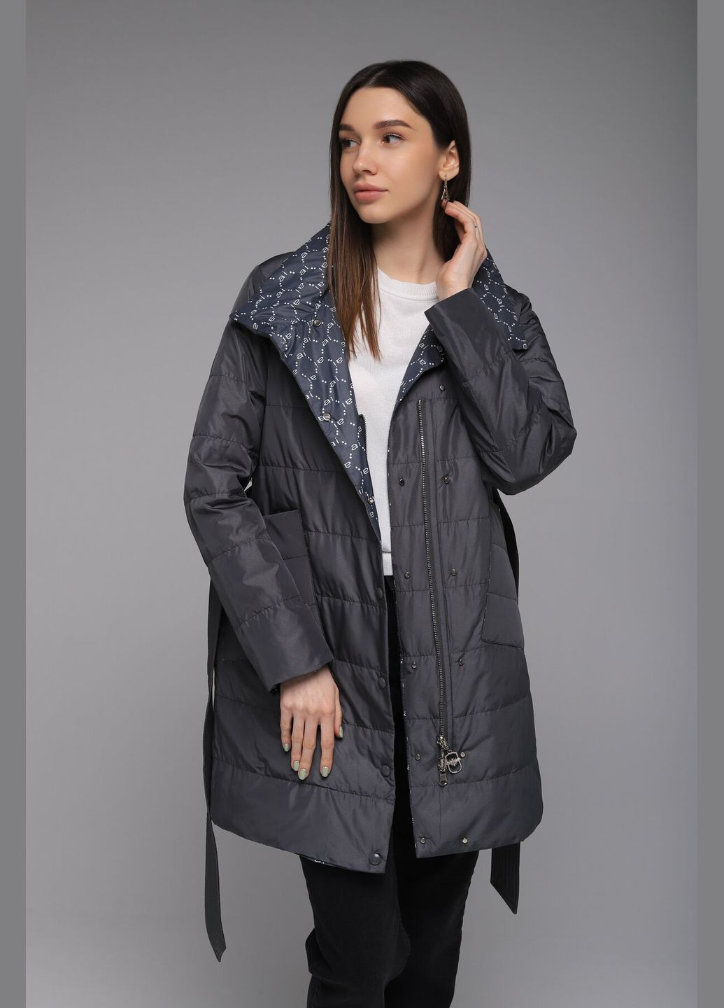 Графітова демісезонна куртка двостороння жіноча 2355 (2000989401117d) shop (2000989401117) Visdeer