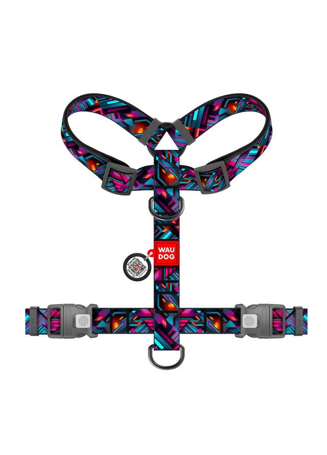 Шлея для собак анатомічна H-подібна WAUDOG Nylon з QR-паспортом, малюнок "Нескінченні світи", пластиковий фастекс,, Ш 35 мм, A No Brand (363201335)