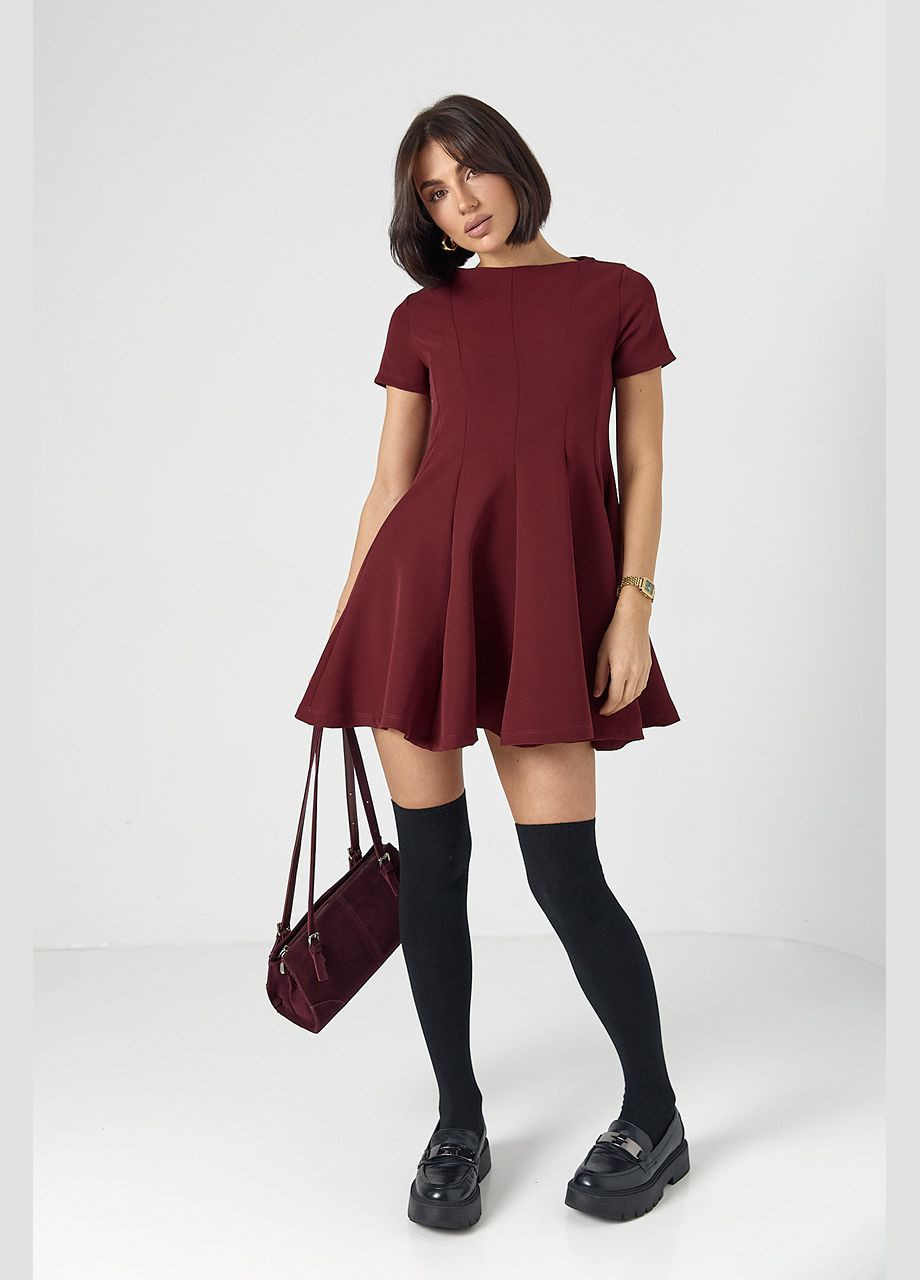 Бордова жіноча міні-сукня з короткими рукавами Lurex