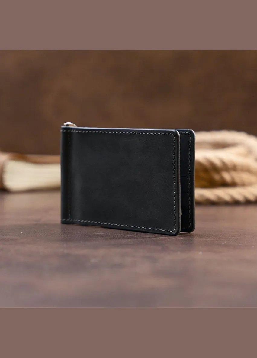 Стильний затискач для грошей без застібки 11294 Чорний Grande Pelle (297129818)