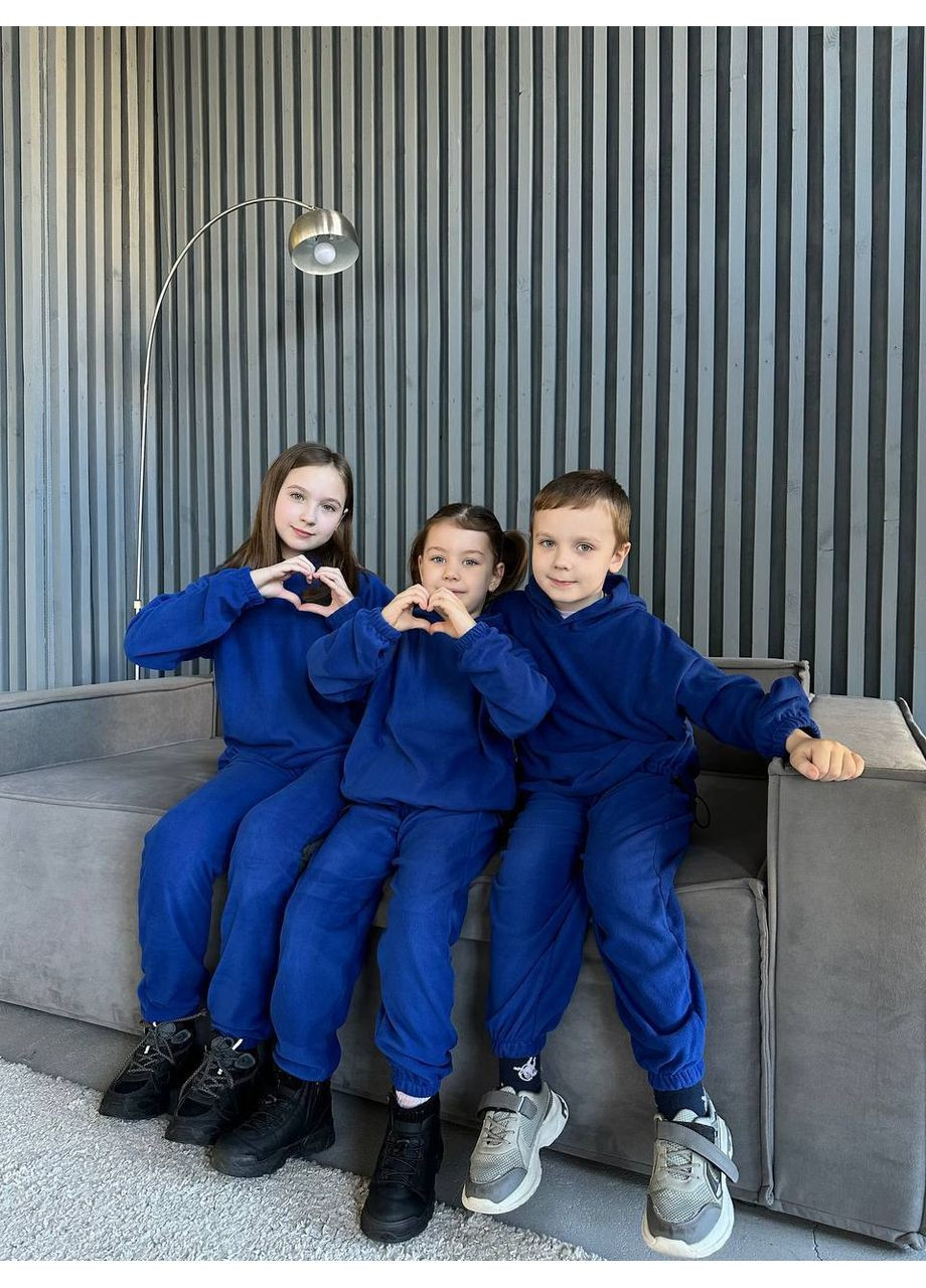 Синий демисезонный костюм базовый детский унисекс,двусторонний флис,не кшлатиться,не линяет,кофта с капюшоном и брюки Україна