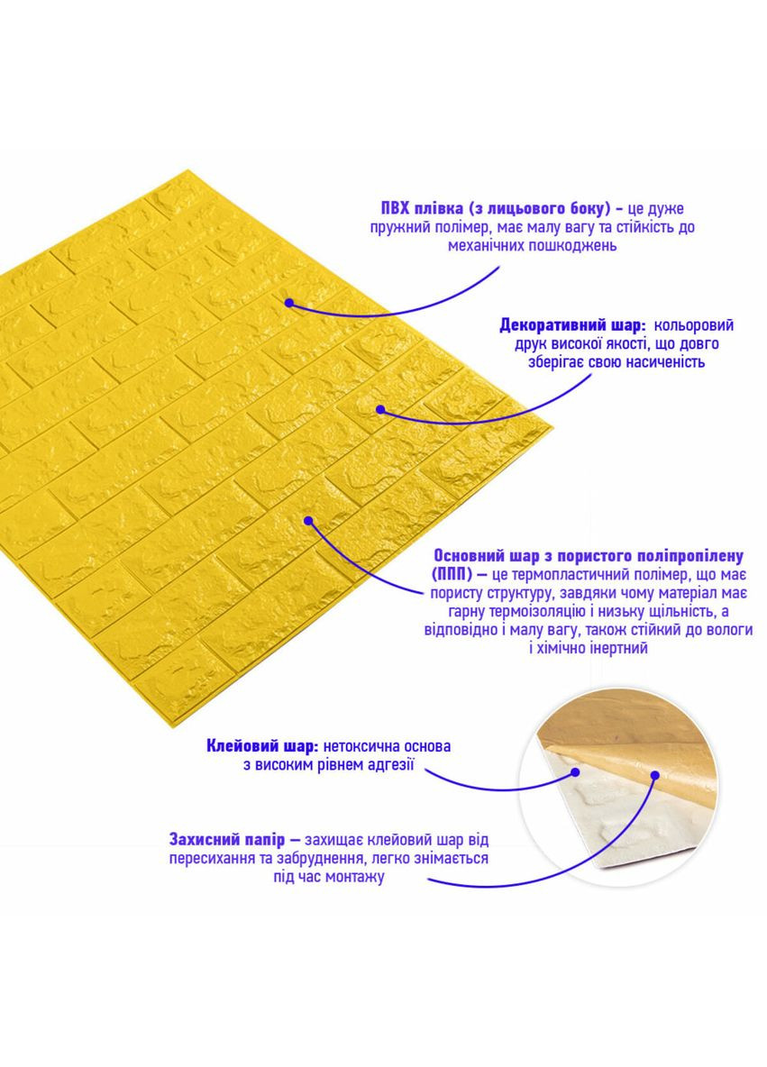 3D панель самоклеящаяся 700х770х7мм кирпич Желтый (010-7) SW-00000049 Sticker Wall (362115305)