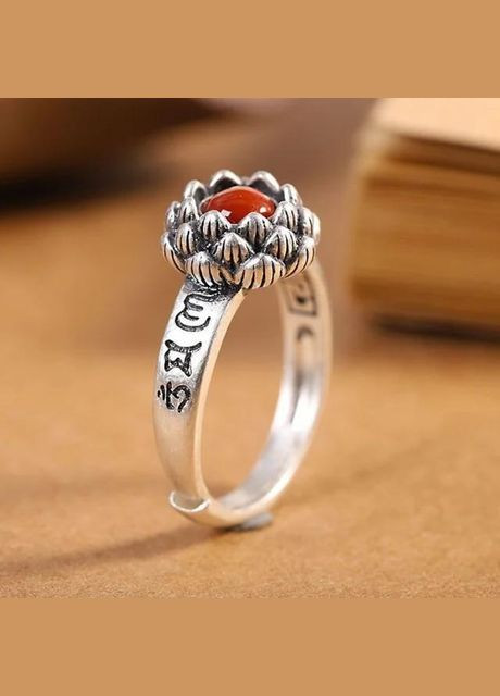 Кольцо женское в этническом стиле имитация красный Агат колечко в виде цветка лотоса р регулируемый Fashion Jewelry (285110746)