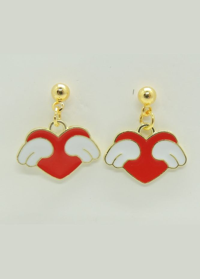 Серьги серьгигвоздики (пусеты) Сердечка с крылышками 2.0 см золотистые Liresmina Jewelry (289747623)
